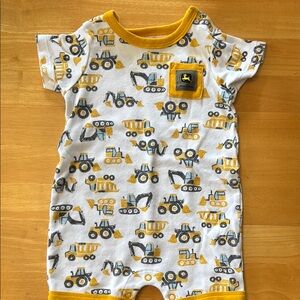 John Deere White and Yellow Bodysuit with Construction Vehicle Print